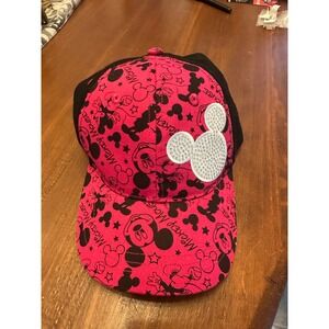 Disney Parks Pink Mickey Mouse Baseball Cap Youth Rhinestone‎ Accents EUC